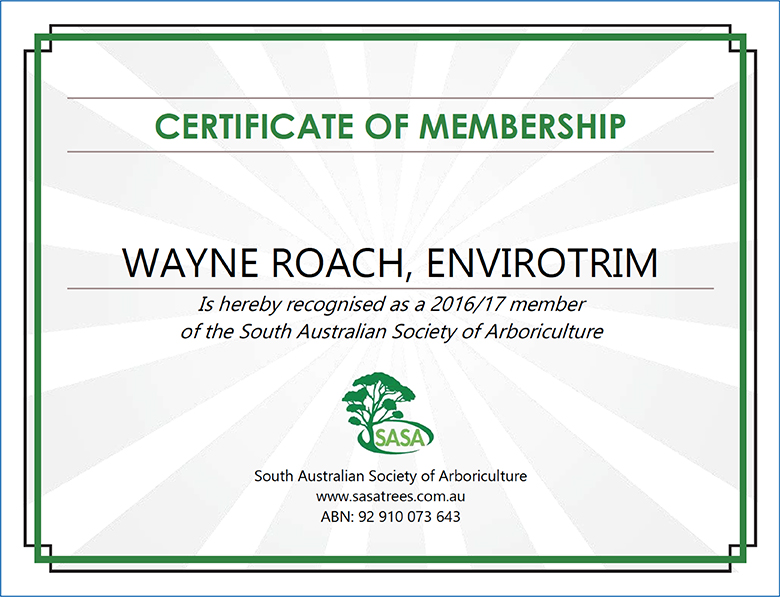 SASA Certificate of Membership example